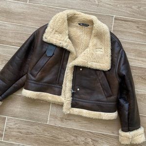 brown zara shearling jacket